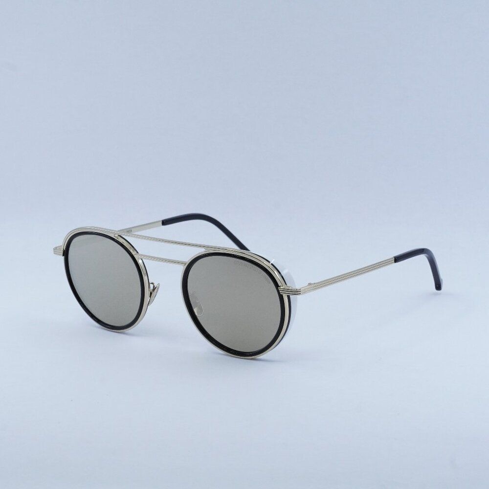 Cutler and Gross CG1270V2S 003 Sunglasses Silver/Black Round Frame, Brown Lenses